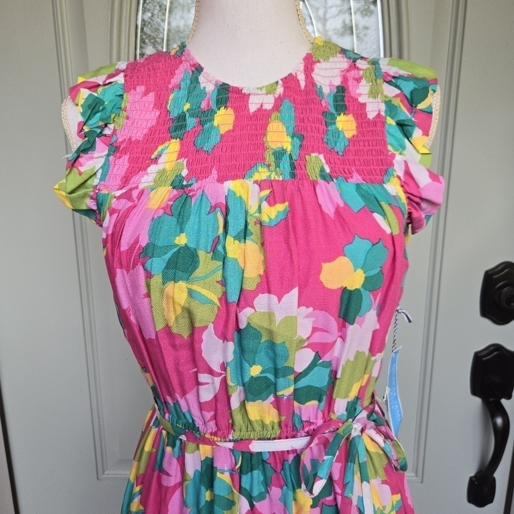 NWT Draper James Smocked Short Dress Floral Fuschia Multi - Picture 3 of 14